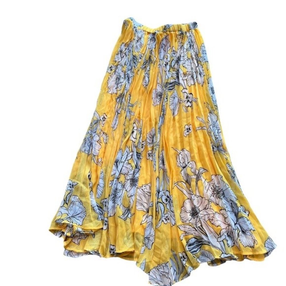 Jessica London full pleated yellow floral maxi skirt 12